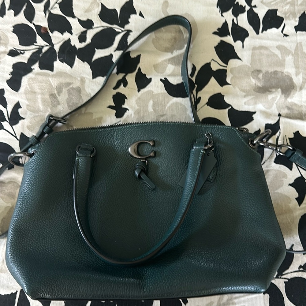 Coach Remi Pebbled Leather Satchel/Crossbody Forest with Pewter Hardware.